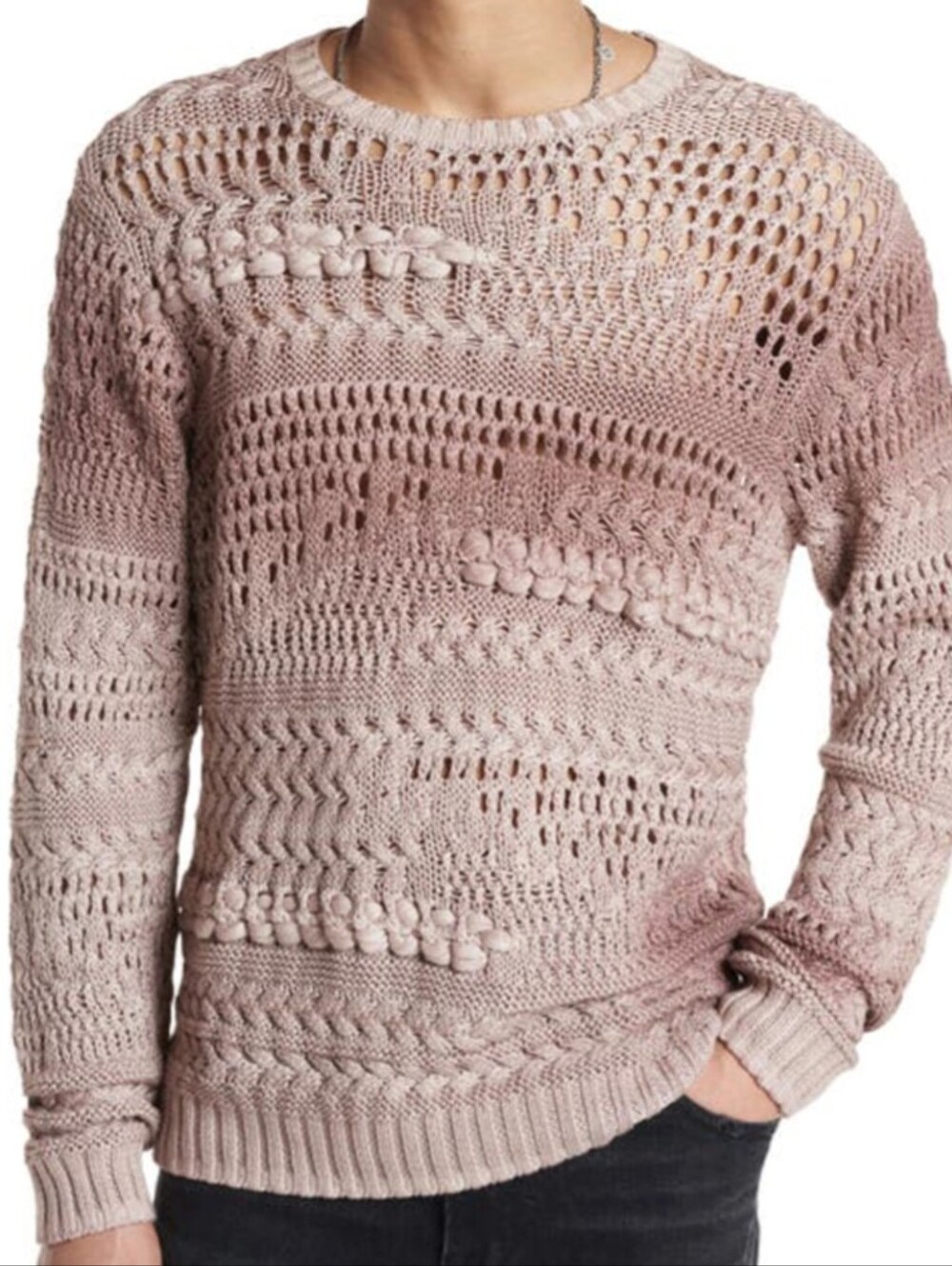 JOHN VARVATOS Leone Mixed Stitch Textured Sweater In Dried Petal Size XL NEW